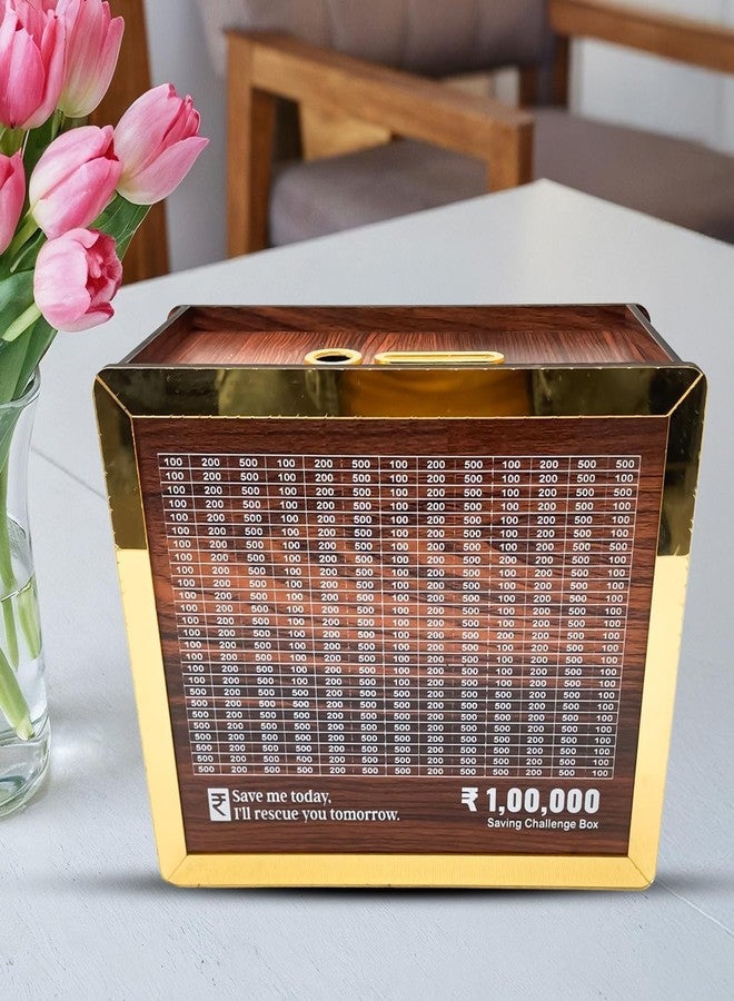 DARSHANAM WORLD Wooden Money Saving Box for Kids & Adults, Coin Box, Savings Box, Piggy Bank, Smart Money Box, Wooden Coin Box, Money Saver, Piggy Bank with Numbers, Target 100000 Rupees Savings Box - Image 1